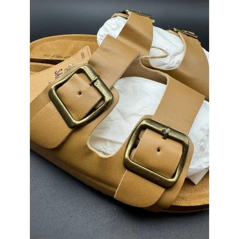 Birk-PS Women's Sandal Double Adjustable Buckle Straps Color Khaki Size 9M NWT